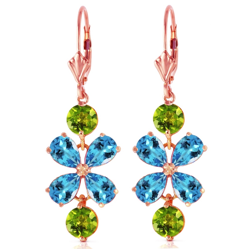14K CHANDELIERS EARRING WITH BLUE TOPAZ & PERIDOTS - Picture 2 of 7